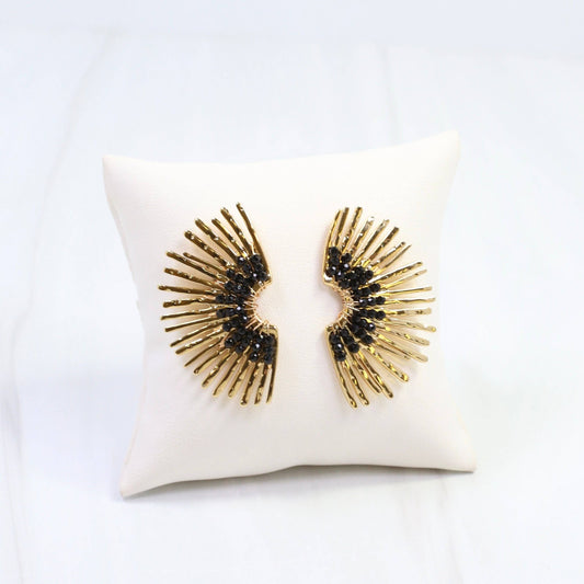 Heather Fan Post Earring- Black& Gold- by Caroline Hill