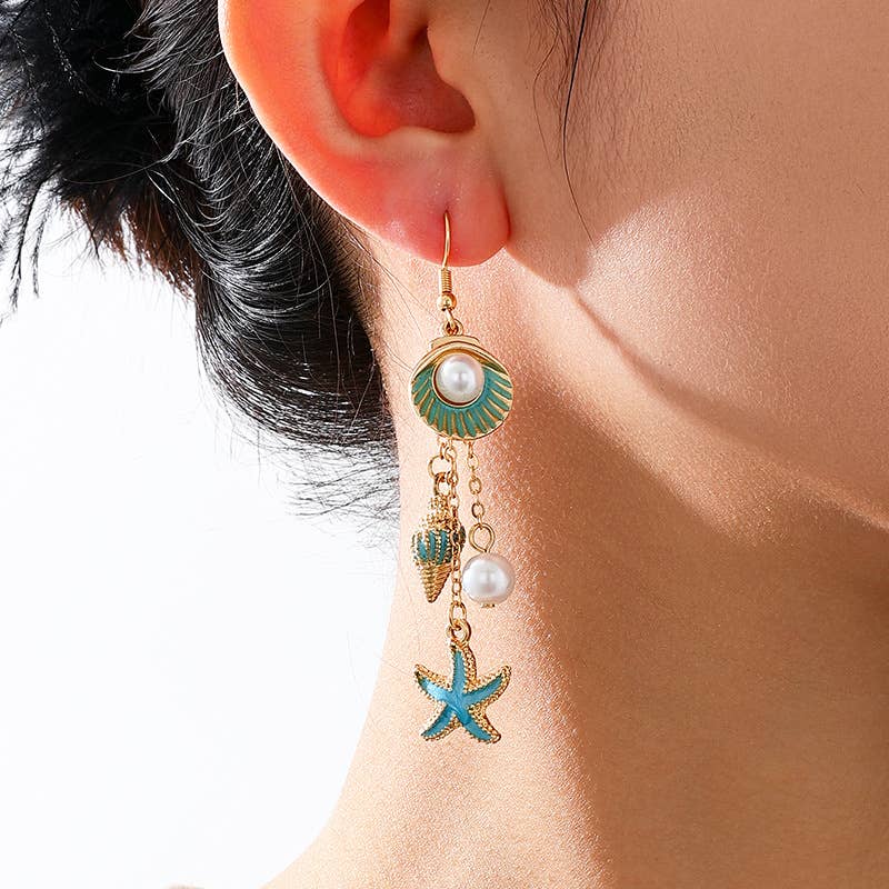 Starfish Shell Pendant Earrings