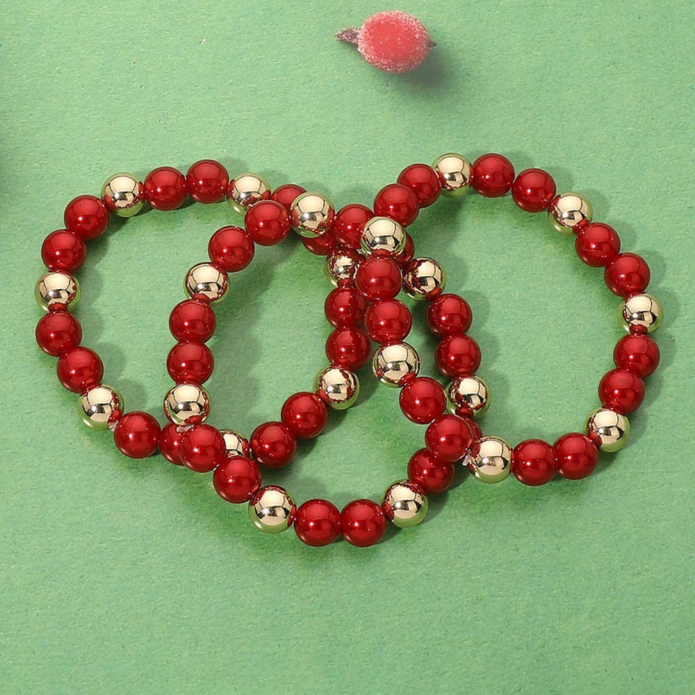 3PCS - Christmas Beaded Stretch Multi Layered Bracelets