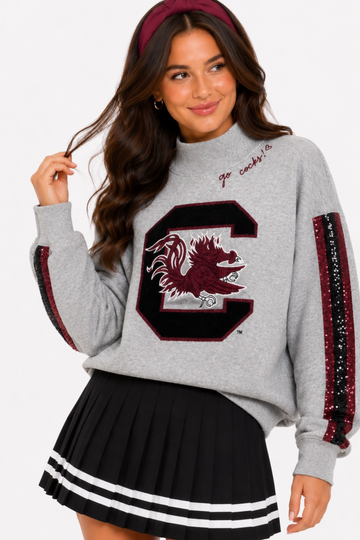 South Carolina Mock Neck Sequin Stripe Sweatshirt