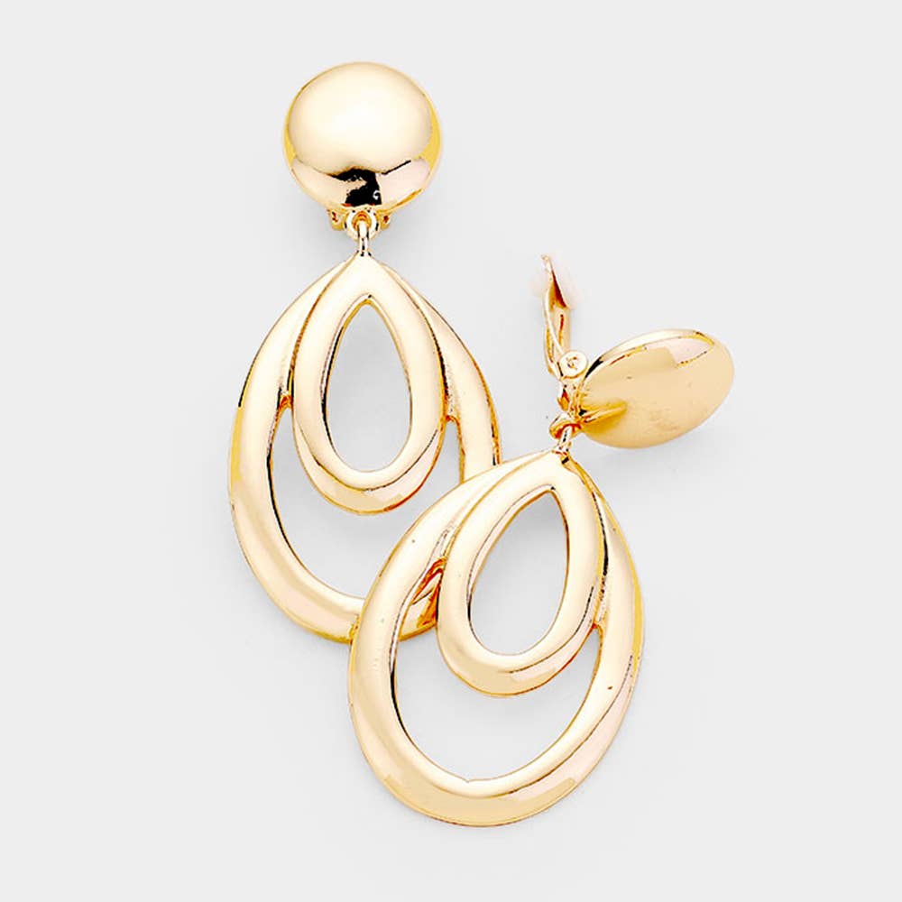 Teardrop Metal Clip On Earrings