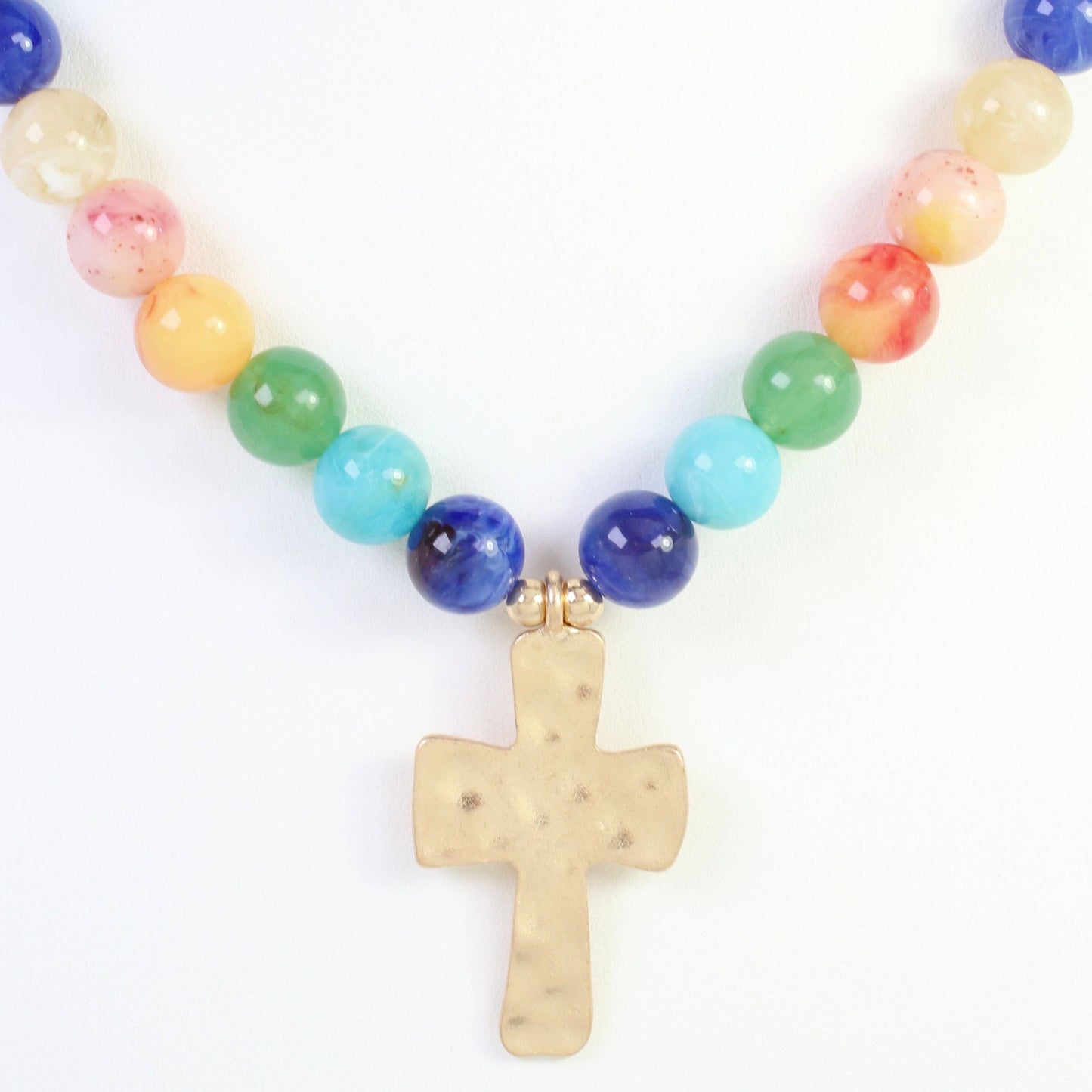 Kathryn Hammered Cross Beaded Necklace by Caroline Hill