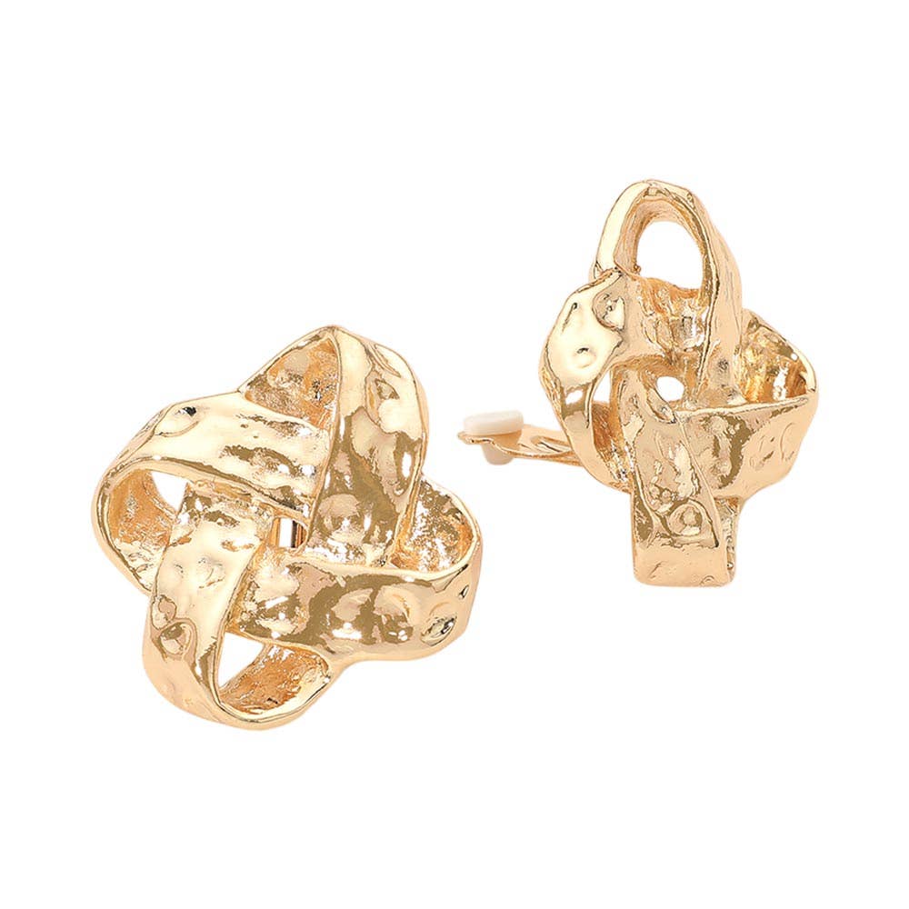 Hammered Metal Abstract Knot Clip On Earrings