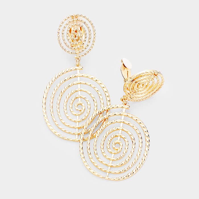 Double Metal Swirl Dangle Clip On Earrings
