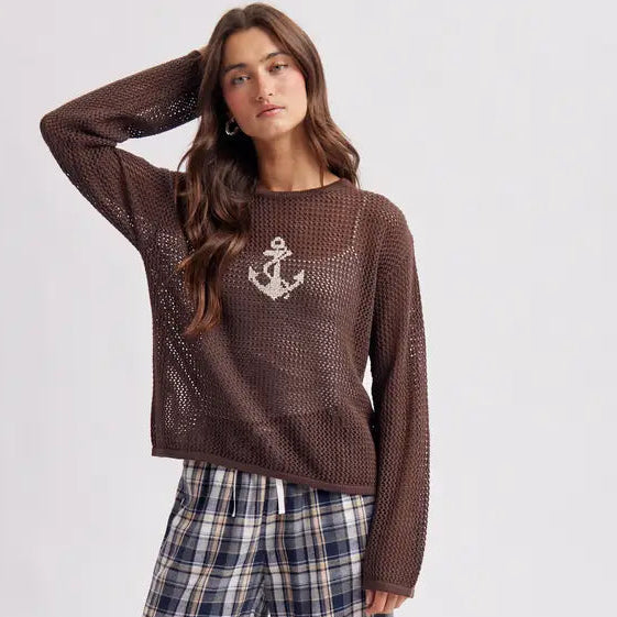 Anchored in Cocoa Open Knit Sweater