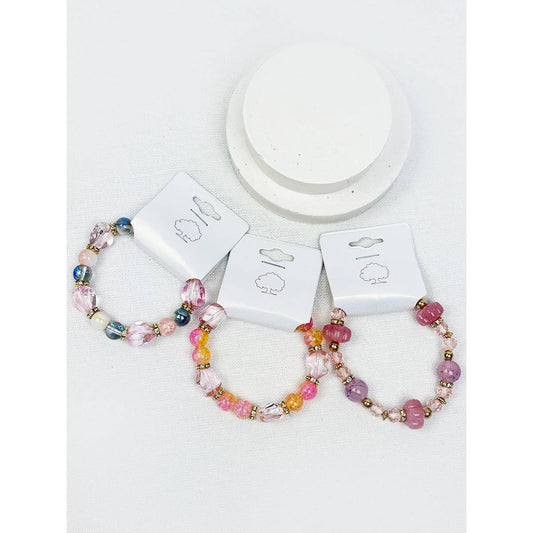 Soft Pink Shades of Mix Bead Stretch Bracelets