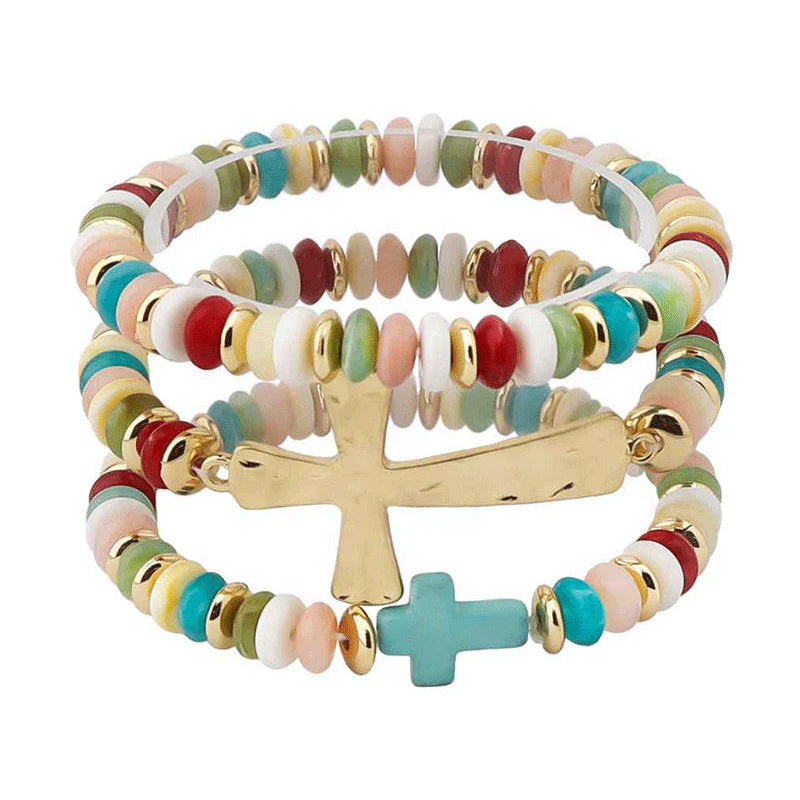 Cross Accent Multi Bead Bracelet