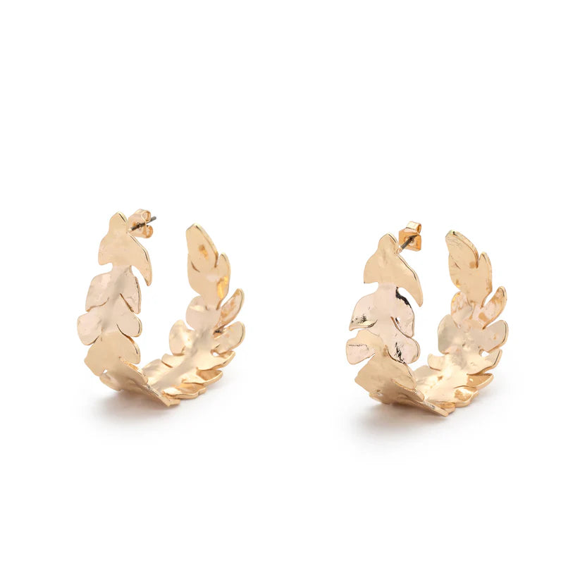 Gold Leaf Hoop Earrings