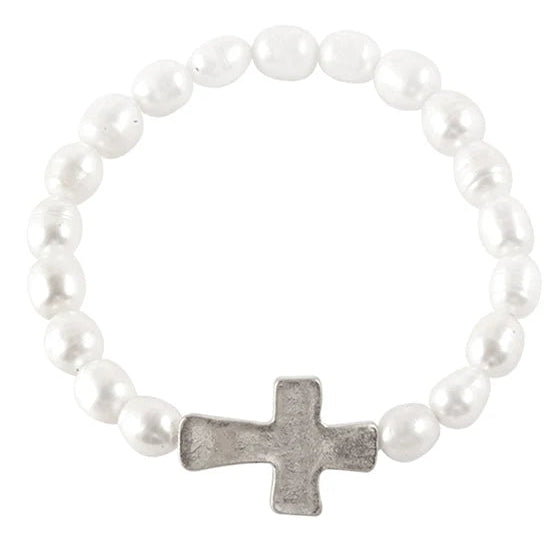 Pearl Cross Elastic Bracelet