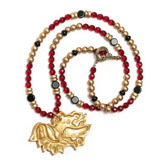 34” Garnet and Black with Gamecock Necklace by Hidden Truth