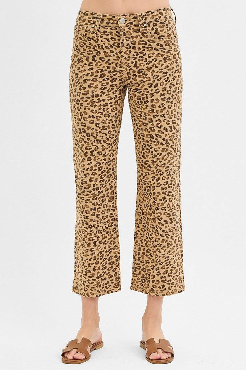 Risen Leopard Mid Rise ankle jeans