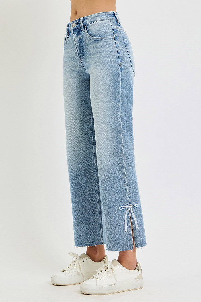 Risen high rise Bow Slit Jeans