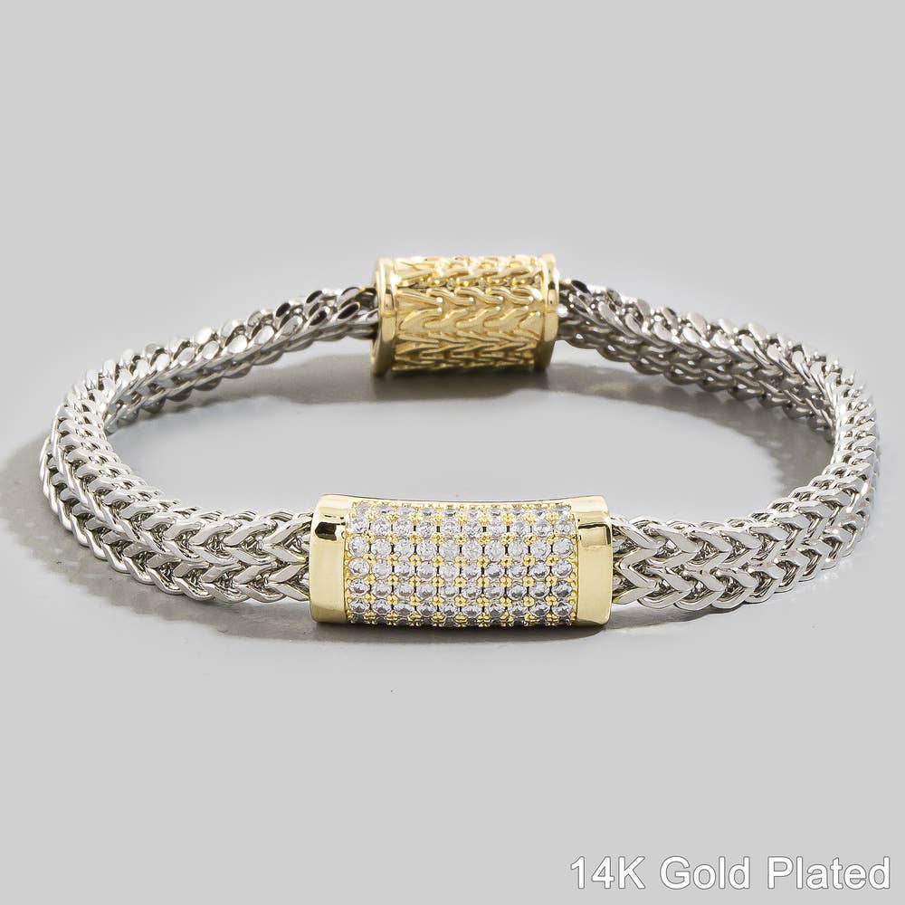 Two Tone Woven Chain Cz Bracelet