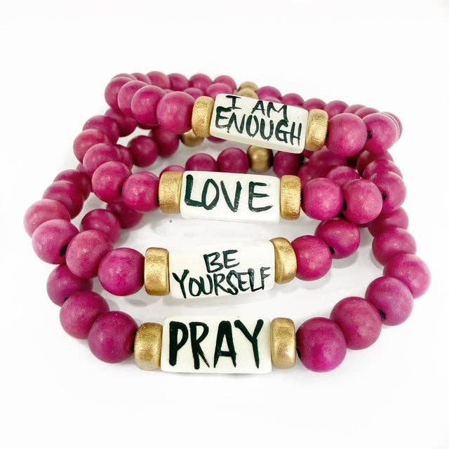 Affirmation Word Beaded Bracelets Inspirational - Magenta