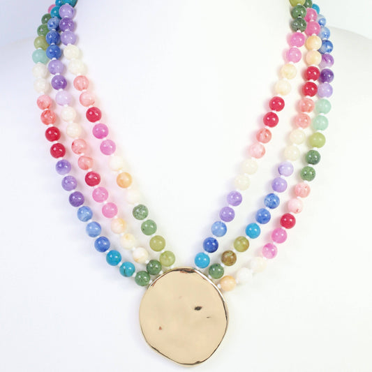 Kori Beaded Layered Necklace with Pendant Multi by Caroline Hill