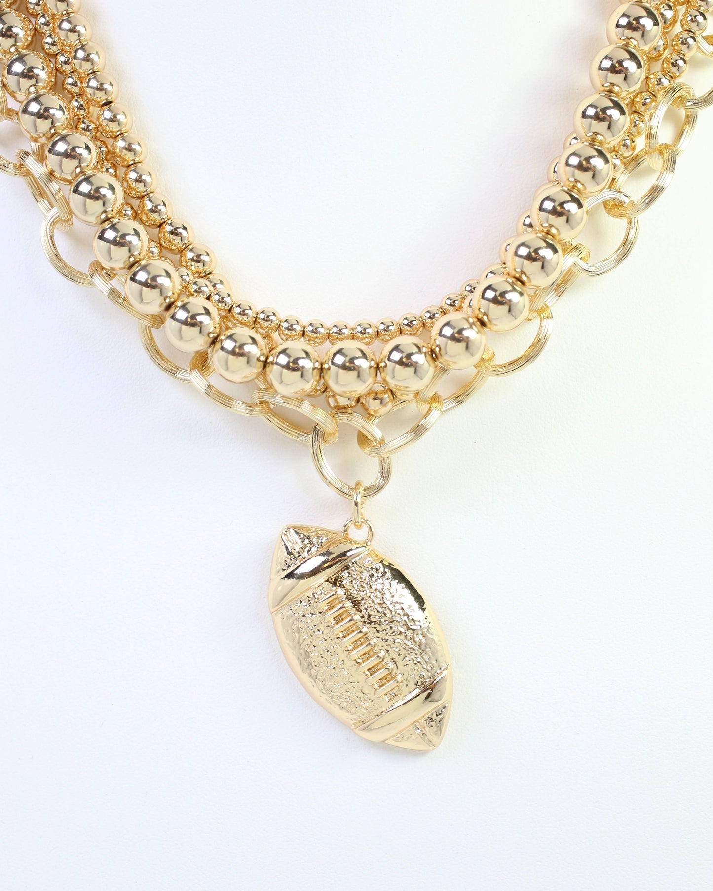 Bree Beaded Layered Necklace- Football- Gold- by Caroline Hill