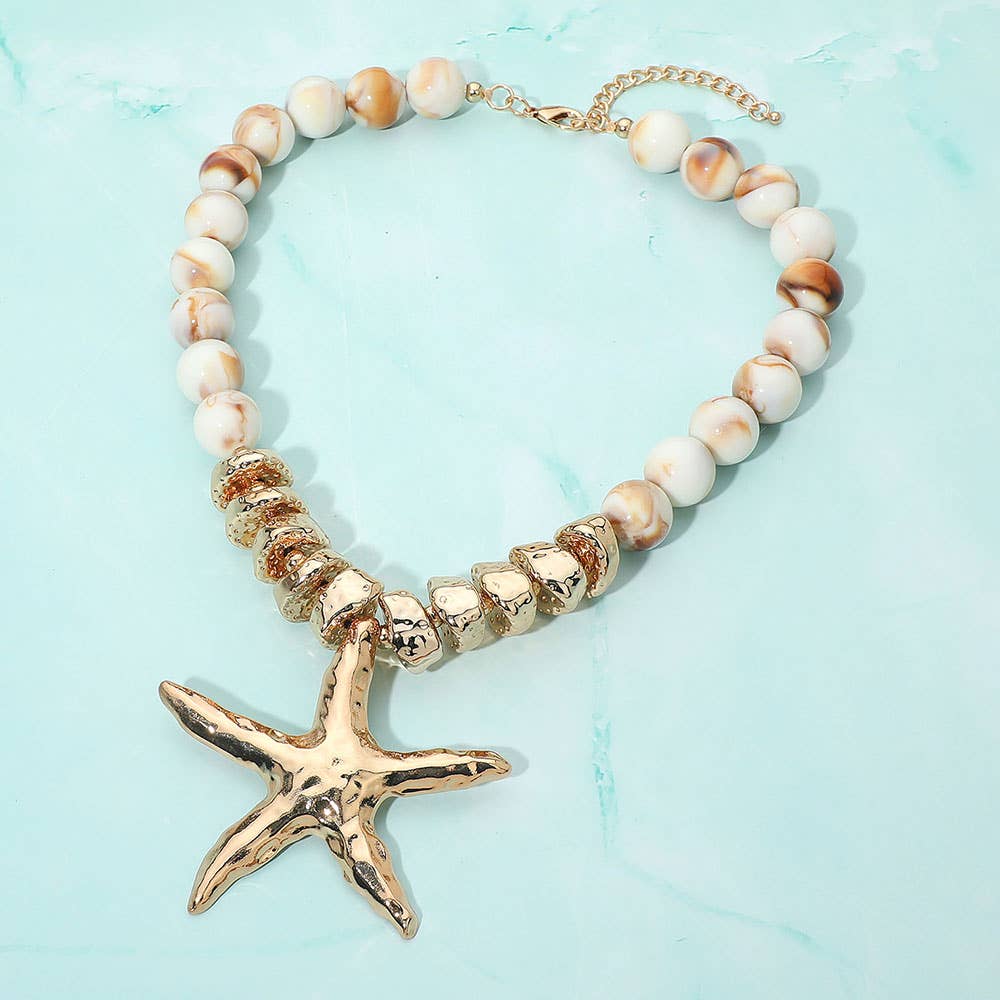 Starfish Pendant Accent Beaded Statement Necklace