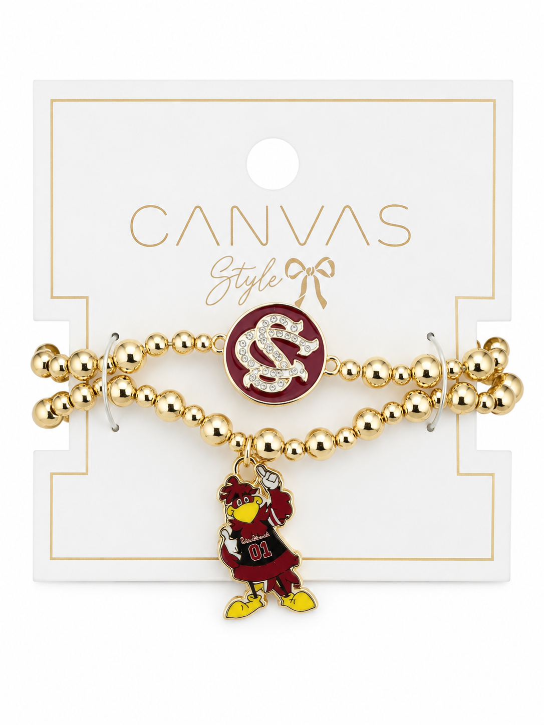 South Carolina Gamecocks Ball Bead Bracelet Set of 2