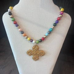 Multi Rainbow Rondelles Necklace with Hannah Cross by Hidden Truth