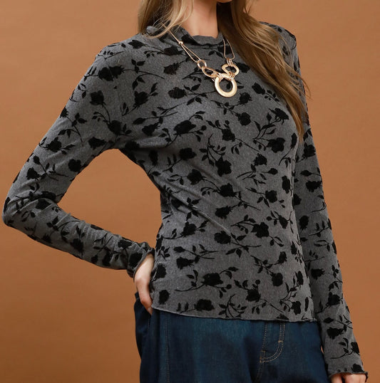 Floral Flocked Long Sleeve Knit Top by Umgee