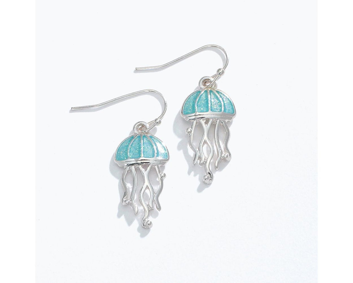 Aqua Glitter Jellyfish Earrings by Periwinkle