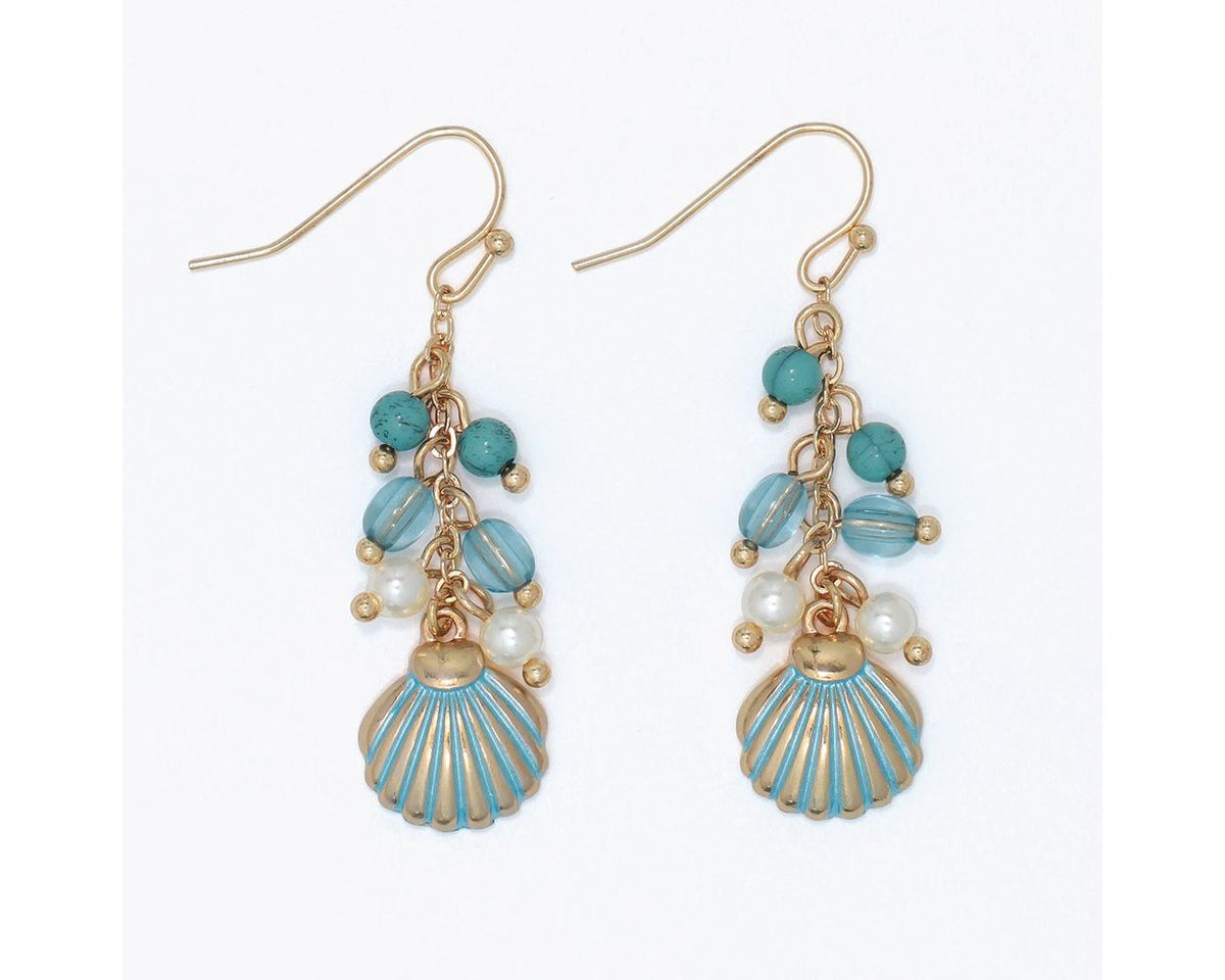 Metallic Blue Shells & bead Cluster Earrings by Periwinkle