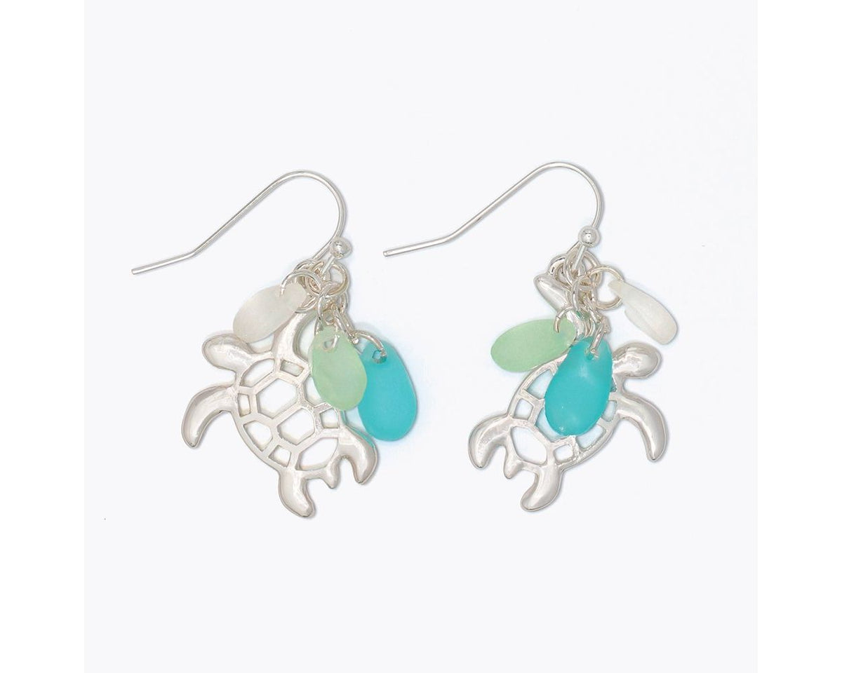 Silver Turtle Earrings w/Mint Sea Glass by Periwinkle