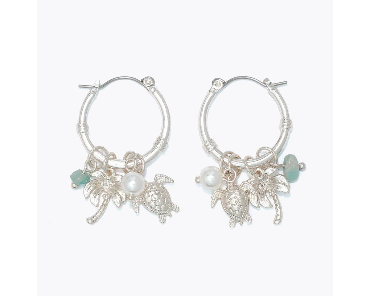 Turtles, Palms & Mint Stone Charm Earrings by Periwinkle