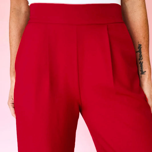 Fiery Red Pleated Straight Leg Pant