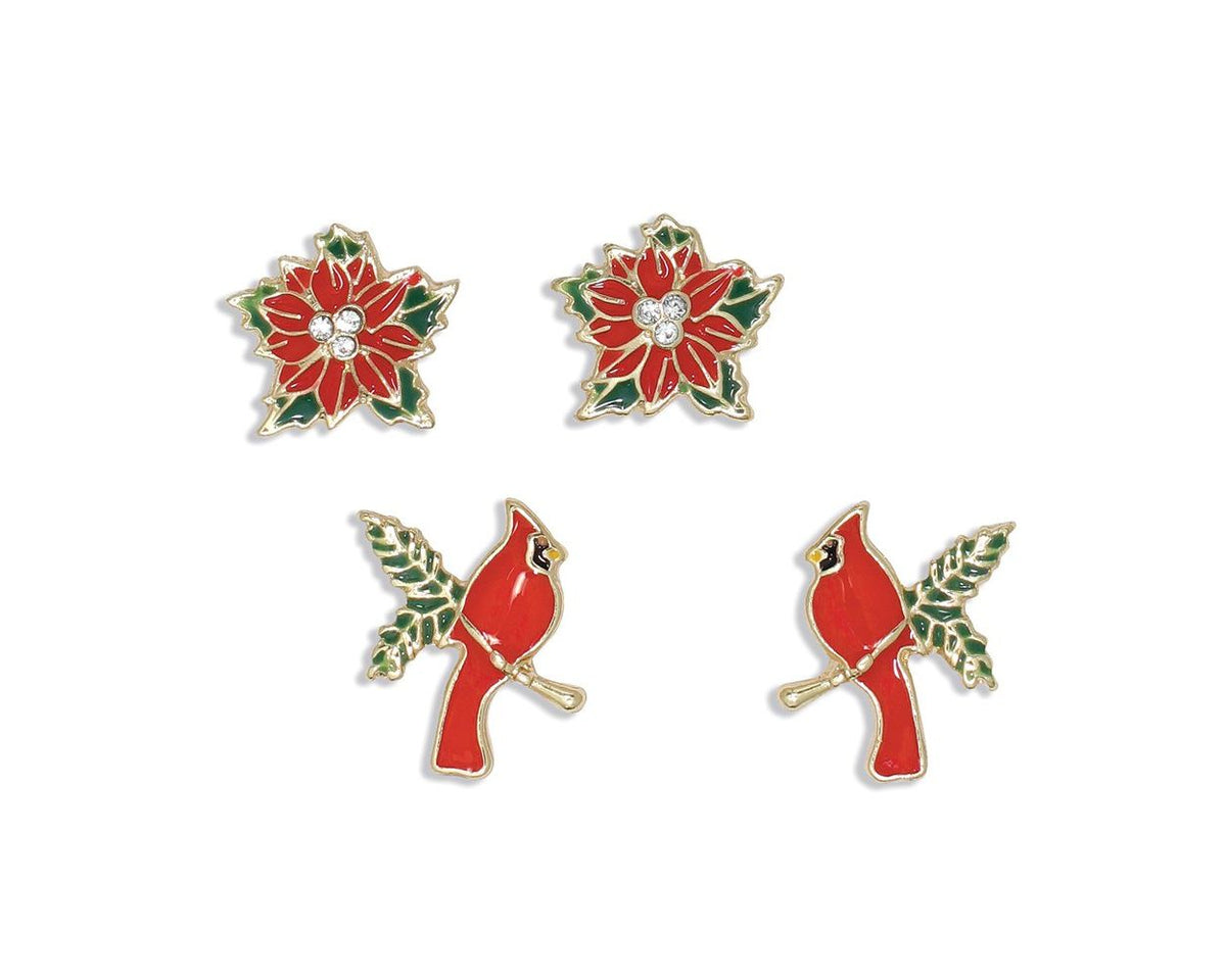 Enamel Poinsettia & Cardinal Earrings by Periwinkle