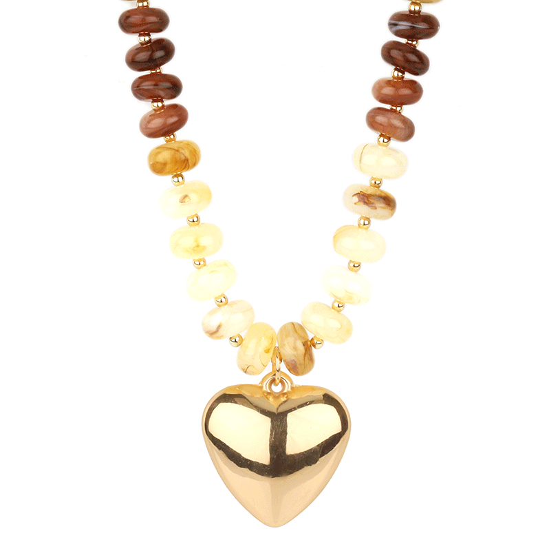 Marble Bead w/ Heart Necklace - 18"