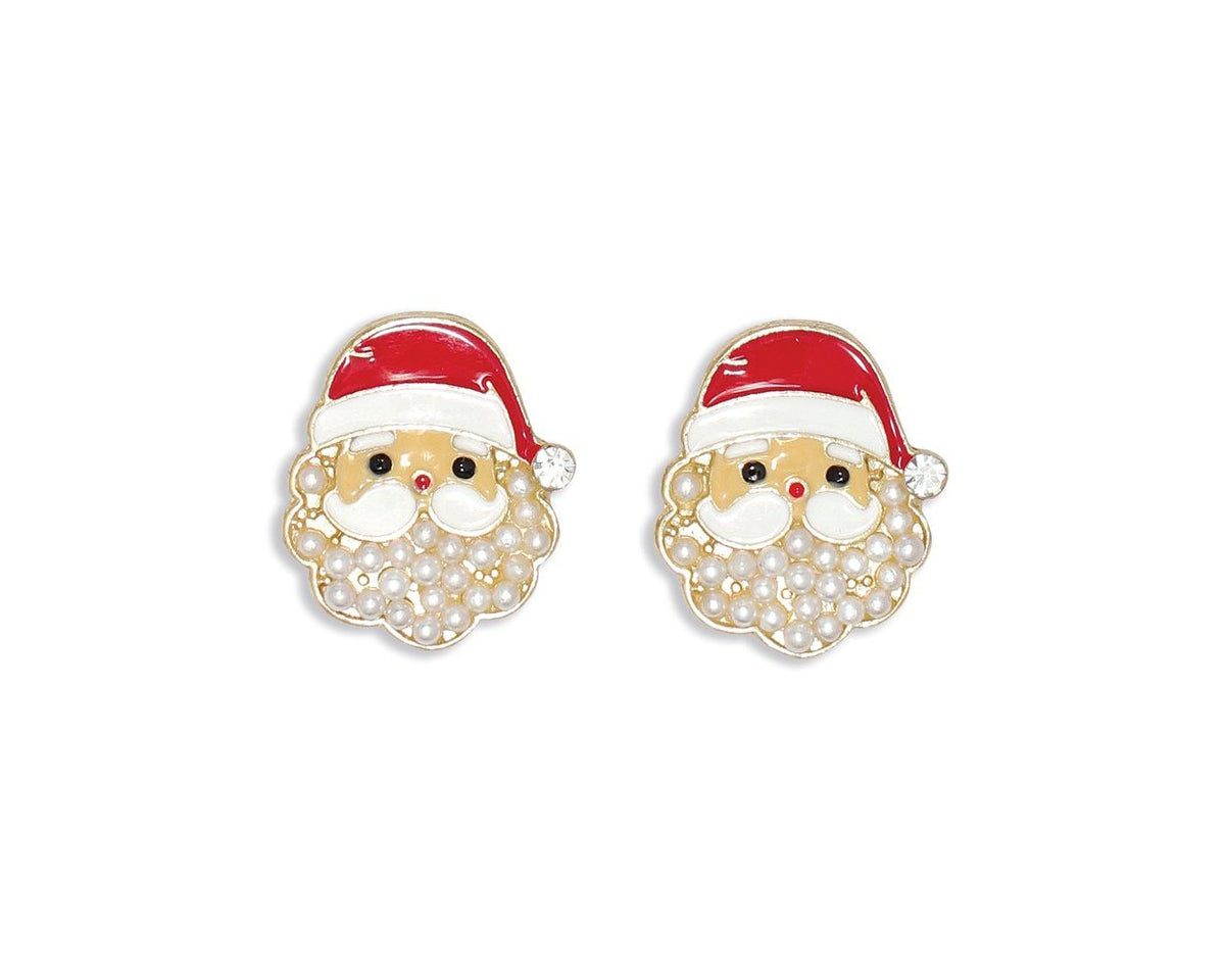 Jolly Santa Earrings w/Mini Pearls by Periwinkle