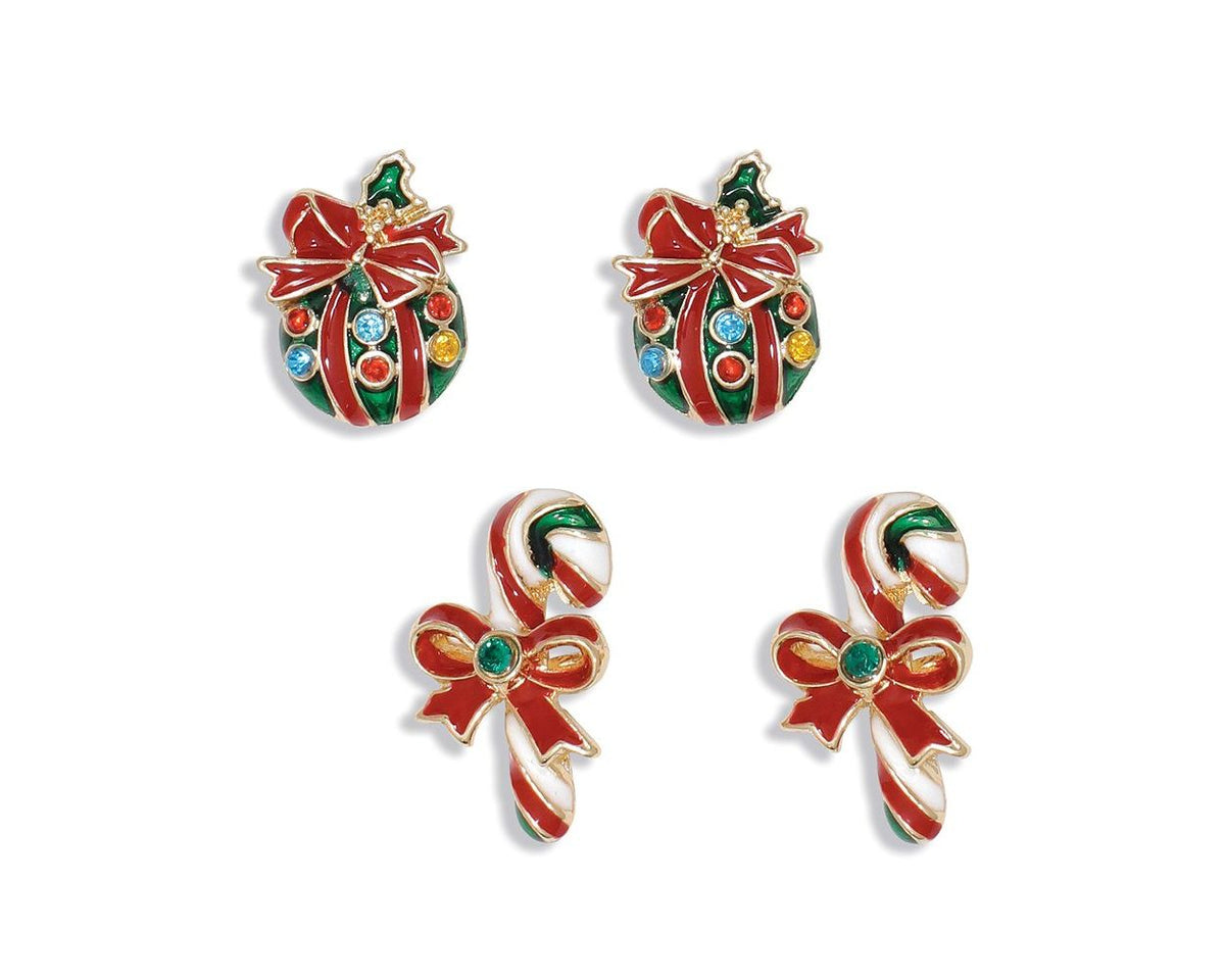 Ornament & Candy Cane Earrings w/ Crystals by Periwinkle
