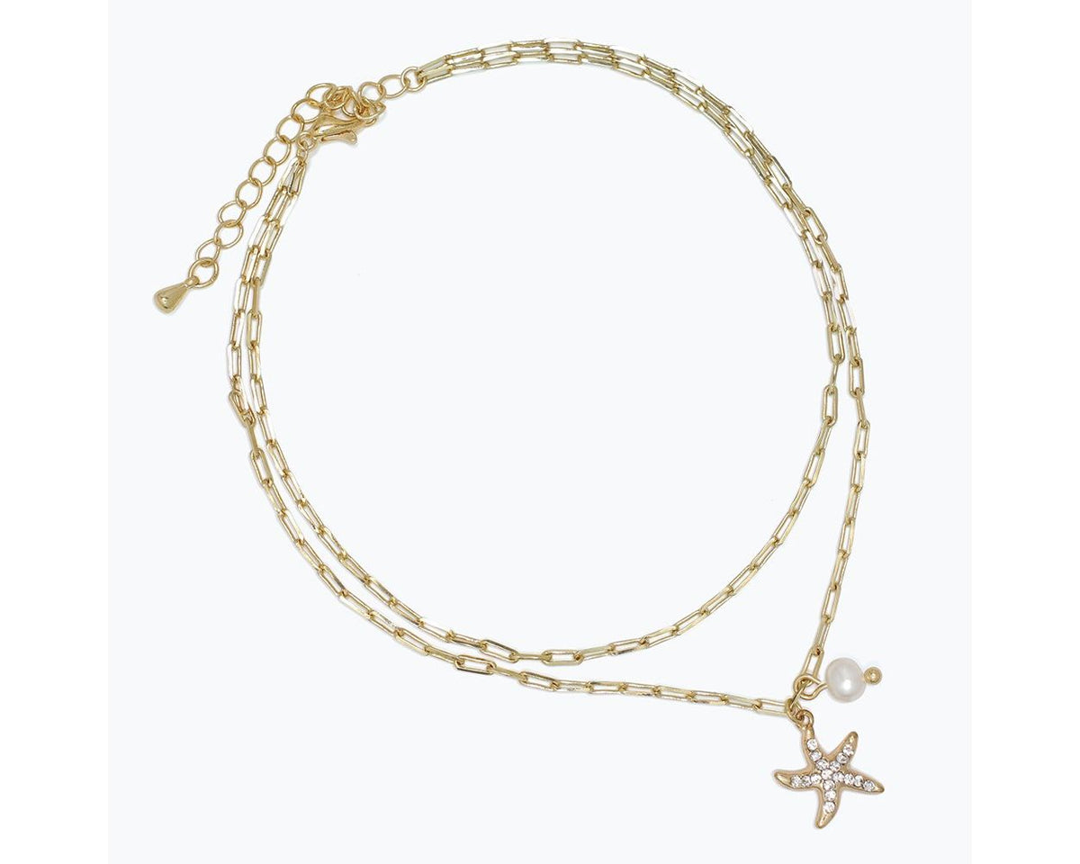 Pave Starfish & Pearl Layers Anklet by Periwinkle