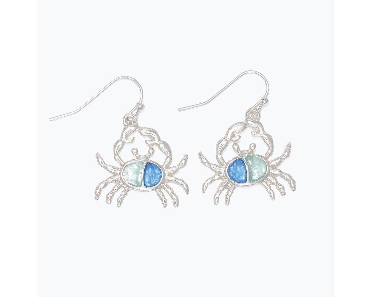 Silver Crabs with Luminous Blue Inlay Earrings by Periwinkle