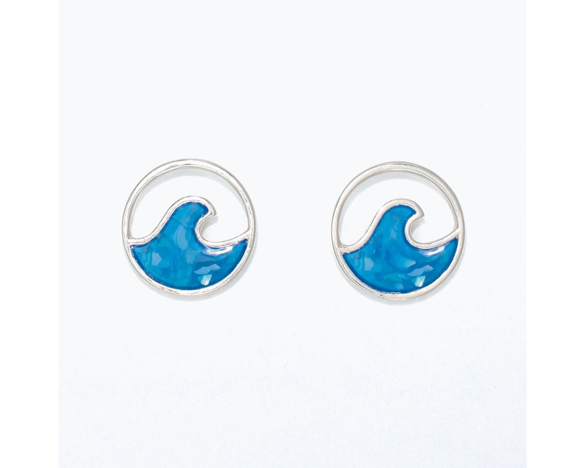 Blue Inlay Wave Earrings by Periwinkle
