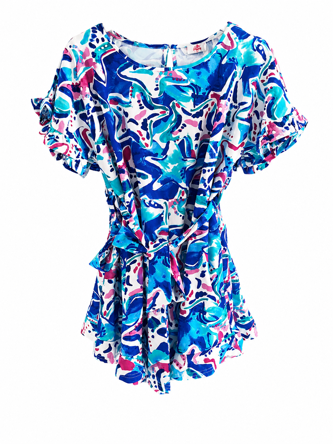 Monica Belted Romper in Royal Shells by Aryeh