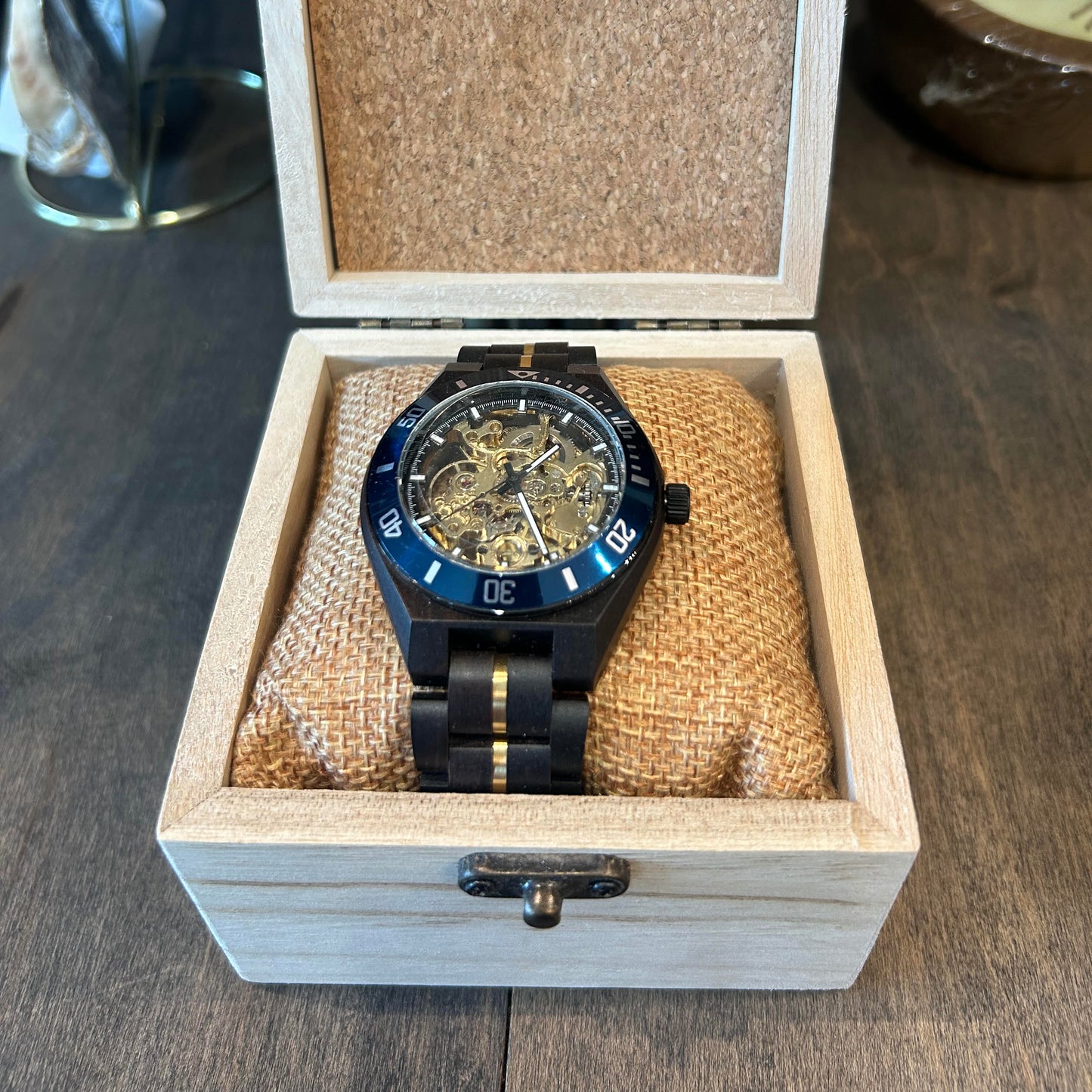 Black & Gold Skeleton Mechanical Style Mens Watch
