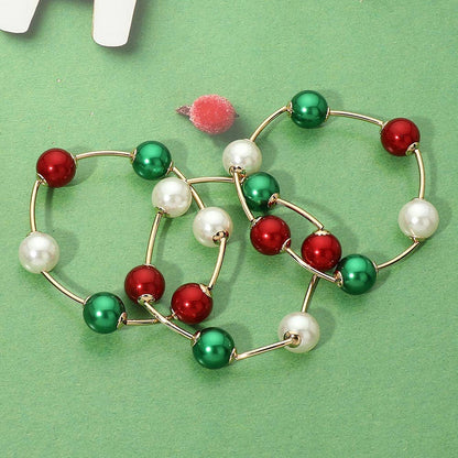 3PCS - Christmas Pearl Ball and Bar Beaded Stretch Multi Layered Bracelets