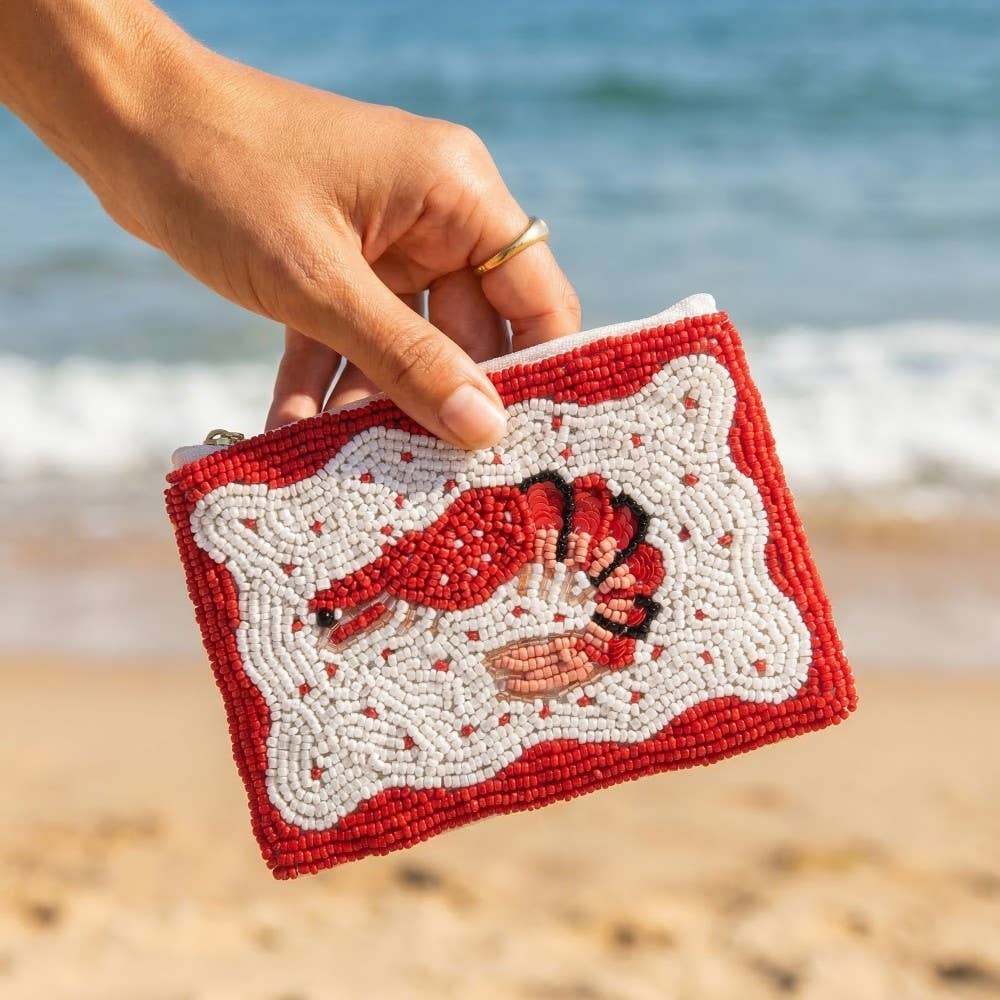 Seed Beaded Sea Life Sea Shrimp Coin Purse