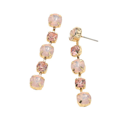 Round Stone Cluster Link Drop Earrings- Gold Dipped