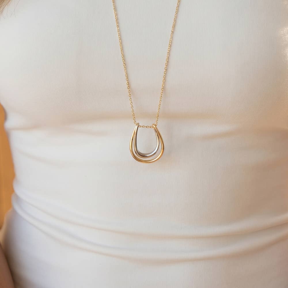 Horseshoe Pendant Necklace- Two Tone