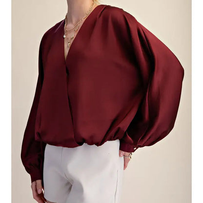 V-Neck Wrap Long Sleeve Blouse by Glam