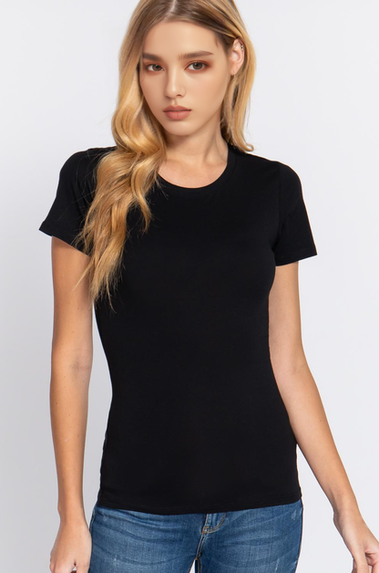 `.FITTED SHORT SLEEVE CREW NECK COTTON JERSEY TOP