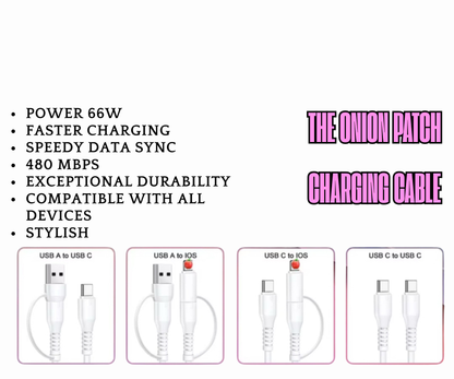Pink & White Beaded Pearl 4-in-1 Beaded Fast Charging Cable