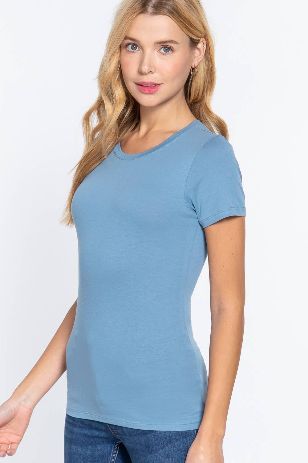 `.FITTED SHORT SLEEVE CREW NECK COTTON JERSEY TOP
