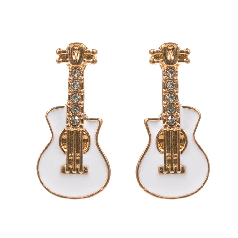 Stone Paved Enamel Guitar Stud Earrings