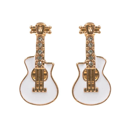 Stone Paved Enamel Guitar Stud Earrings