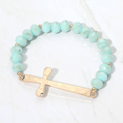 Brushed Hammered Metal Cross Bracelet