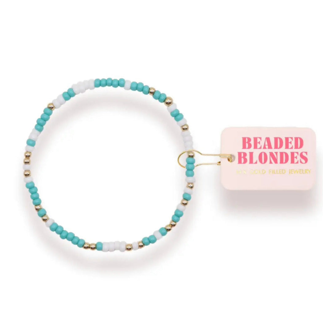 Turquoise & White Sprinkle Bracelet by Beaded Blondes